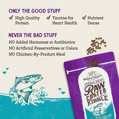 Stella & Chewy's Raw Coated Cat Food - High Protein, Grain-Free Kibble with Wild-Caught Salmon - Premium Digestive Support with Probiotics - Natural Small Kibble - Perfect For Picky Eater - 2.5lb Bag