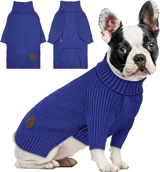 cyeollo Dog Sweater Pullover Turtleneck for Dogs, Classic Knitwear Fall Winter Cold Weather Doggie Clothes Warm Pet Apparel Small Medium Large Dog Sweaters, Royal Blue S