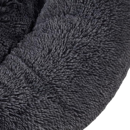 Dog & Cat Bed: Round Faux Fur Pet Bed - Plush, Cozy, & Calming Donut Bed for Large Pets - Soft & Comfortable Sleeping Cushion for Napping & Lounging, 30" Round, Dark Gray