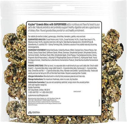 Kaytee Granola Bites with Superfoods Spinach and Carrot for Rats, Mice, Hamsters, Gerbils, Rabbits, Guinea Pigs and Chinchillas, 4.5oz