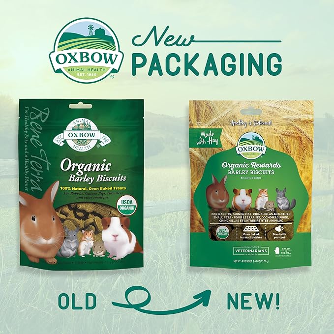Oxbow Organic Barley Biscuits, Rabbit & Guinea Pig Treats, Organic Hamster & Bunny Treats with Barley, Apple & Carrot, Made in USA, Small Pet Supplies, 2.65 oz Bag