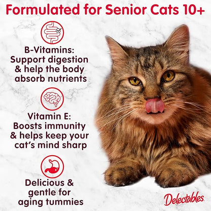 Delectables Lickable Treat Stew Senior 10+ Wet Cat Treat with Real Chicken & Tuna, Food Topper, Hydrating, Grain-Free, No Fillers, No By-Products, No Added Preservatives, 1.4oz Pouch, 12ct