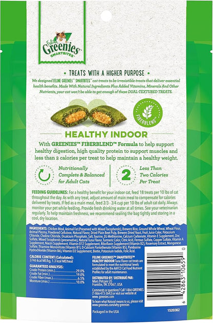Greenies Feline Smartbites Healthy Indoor Natural Treats for Cats, Tuna Flavor, 4.6 oz. Pouch (Pack of 2)
