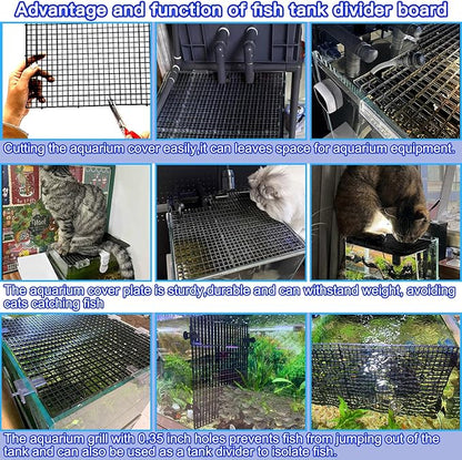 Egg Crate Plastic Aquarium Fish Tank Divider Filter Bottom Plastic Grid Fish Tank Isolation Board Egg Crate Tray((Black, 8pcs 11.8X11.8Inch with 0.35Inch Hole)