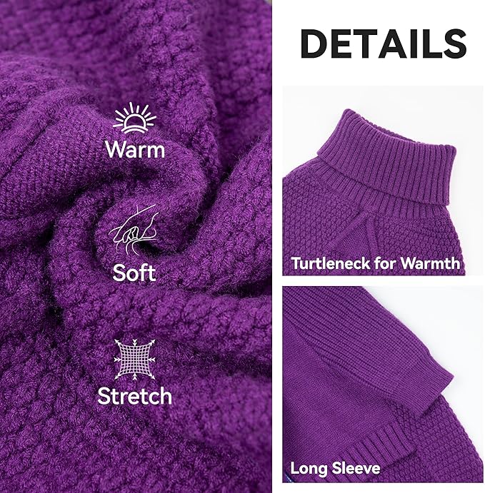 cyeollo Dog Sweater Pullover Turtleneck for Dogs, Classic Knitwear Fall Winter Cold Weather Dog Clothes Warm Pet Apparel Small Dogs Sweaters, Purple L