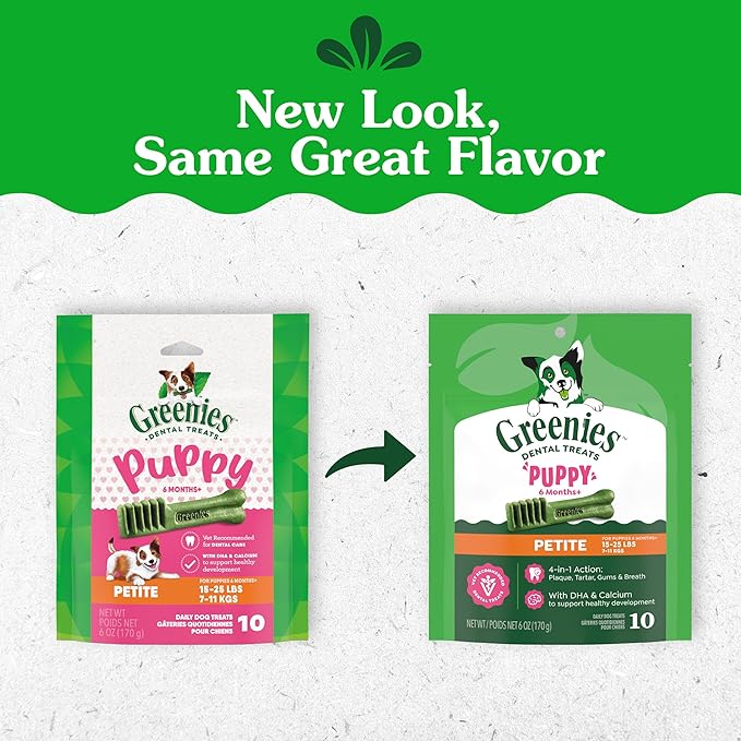 Greenies Veterinarian-Recommended Natural Dental Puppy Treats Petite Size, Dental Treats for Dogs, 6 oz. Pack, 10 Count