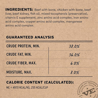 Vital Essentials Freeze Dried Cat Food, Raw Beef & Chicken Crunchy Mini Nibs | Complete Meal or Topper | 96% Beef, Chicken, Organs & Bone | High Protein, Grain Free Dry Cat Food | 8 oz Bag