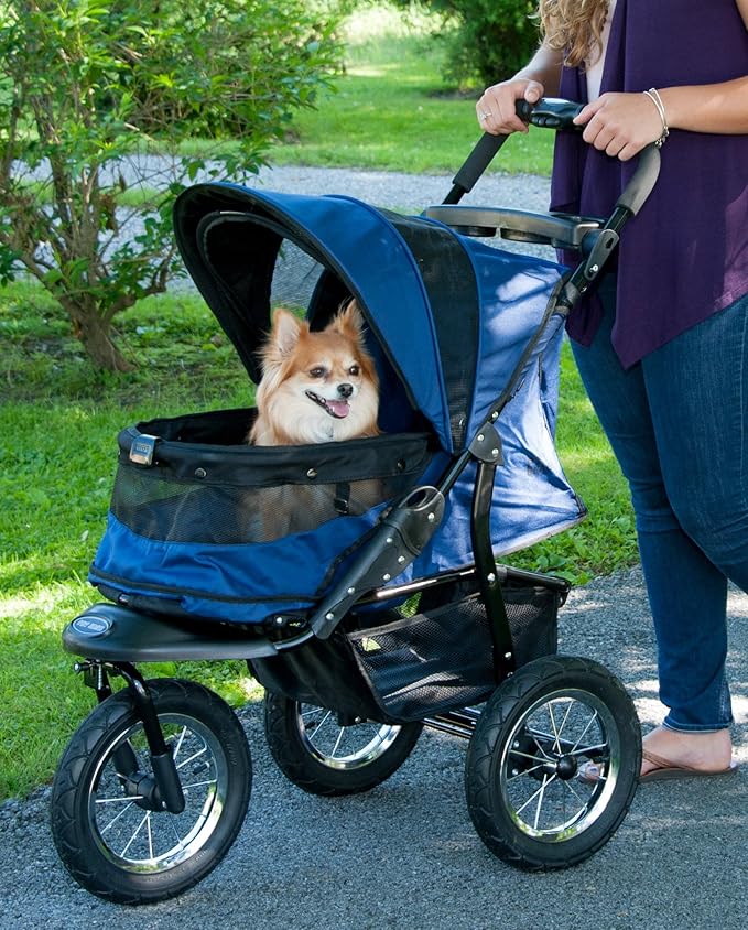 Pet Gear No-Zip Jogger Pet Stroller for Cats/Dogs, Zipperless Entry, Airless Tires, Easy One-Hand Fold, Cup Holder + Storage Basket, NEW Midnight River
