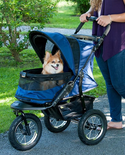 Pet Gear No-Zip Jogger Pet Stroller for Cats/Dogs, Zipperless Entry, Airless Tires, Easy One-Hand Fold, Cup Holder + Storage Basket, NEW Midnight River