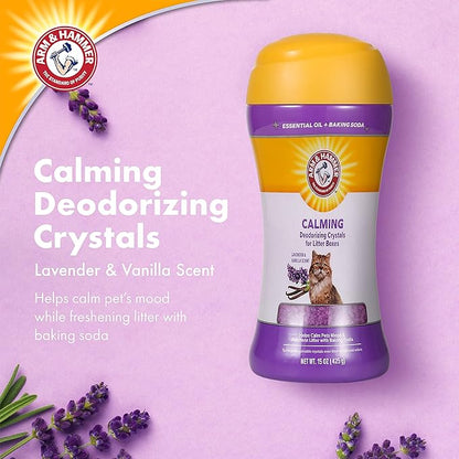 Arm & Hammer Cat Litter Deodorizing Crystals with Baking Soda, Odor Neutralizer, Dissolving Litter Box Deodorizer for Cat Odor Control, Lavender and Vanilla Scent, 15 Oz