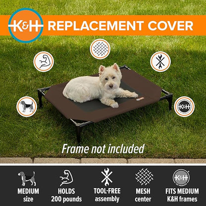 K&H Pet Products Dog Cot Replacement Cover, Designed to fit K&H Medium Pet Cots (Sold Separately), Indoor Outdoor, Breathable Cooling Mesh Center, Machine Washable - Medium 32 X 25in Chocolate