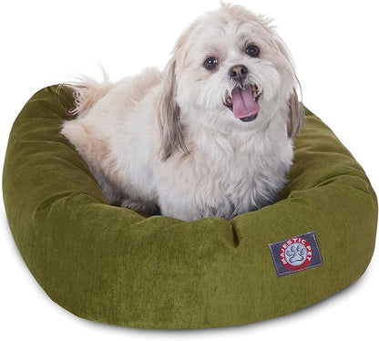 Majestic Pet 24 Inch Micro Velvet Calming Dog Bed Washable – Cozy Soft Round Dog Bed with Spine for Head Support - Fluffy Donut Puppy Mat 24x19x7 (inch) Small – Fern