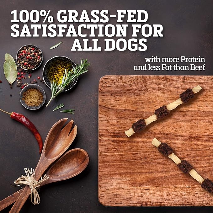 Buffalo Range Rawhide Jerky Kabobs, Jerky Dog Treat, Grass-Fed Buffalo Rawhide Chews, Healthy Dog Treat, Meat Kabob, Puppy Chews, No Added Fillers or Dyes, Hickory Smoked Flavor, 18 Count