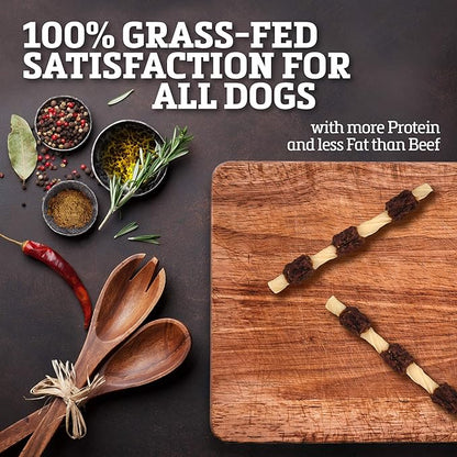 Buffalo Range Rawhide Jerky Kabobs, Jerky Dog Treat, Grass-Fed Buffalo Rawhide Chews, Healthy Dog Treat, Meat Kabob, Puppy Chews, No Added Fillers or Dyes, Hickory Smoked Flavor, 18 Count