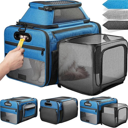 Top and Side Expandable Pet Carrier with Treat & Pet Window,17x11x9.5 Inch Alaska Hawaiian Airline Approved,Soft-Sided Dog Carrier for Small Dogs and Cats,Travel Cat Carrier with Locking Safety Zipper