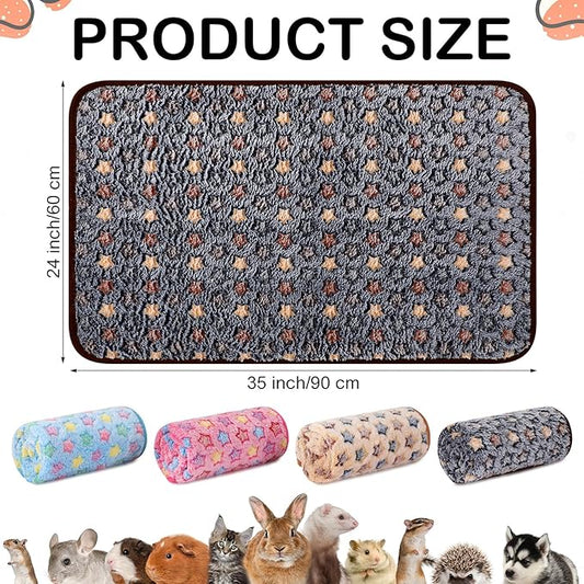 Reginary 4 Pcs Waterproof Guinea Pig Blankets Washable Small Animal Fleece Bedding Guinea Pig Cage Liners Reusable Training Pads Pet Pee Pad Sleep Mat for Hamster(Star Pattern,35 x 24 Inch)
