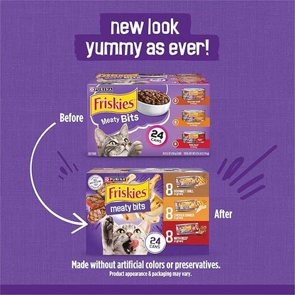 Friskies Purina Gravy Wet Cat Food Variety Pack, Meaty Bits - 5.5 oz. Cans (Pack of 48)