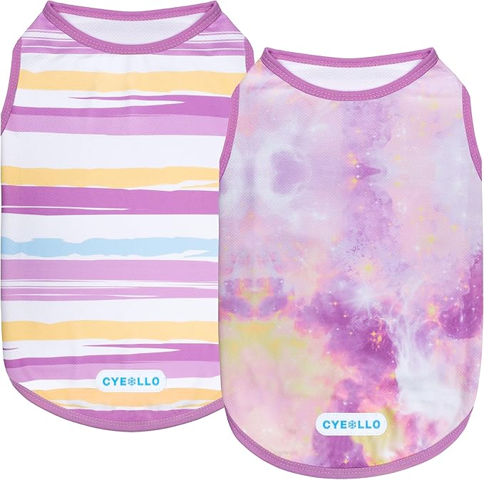 cyeollo 2pack Dog Shirt Cooling Breathable Sleeveless Summer Clothes for Dogs, Intant Cool T Shirts for Small Dogs, Purple L