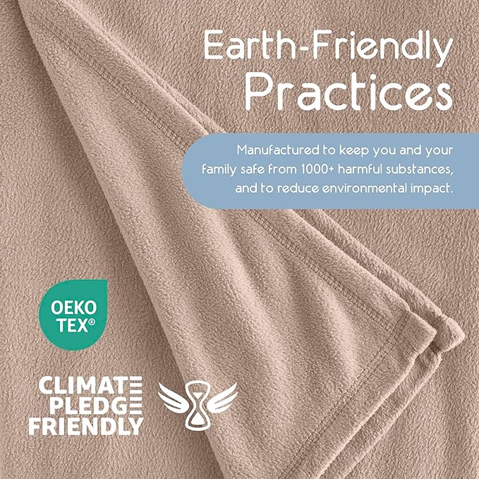 Full/Queen Size Microfleece Blanket | Fleece Bed Blanket | All-Season Comfort | Supersoft Lightweight | Plush Throw Blanket for Bed Couch or Sofa | Pet-Friendly | Nutmeg