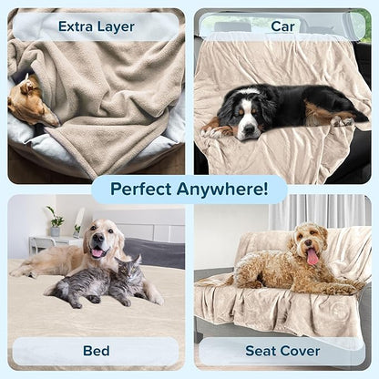 PETMAKER Dog Blanket - 80x100in Reversible Sherpa Blanket - Throw Blankets for Bed, Couch, Crate or Car - Machine Washable Puppy Essentials (Cream)