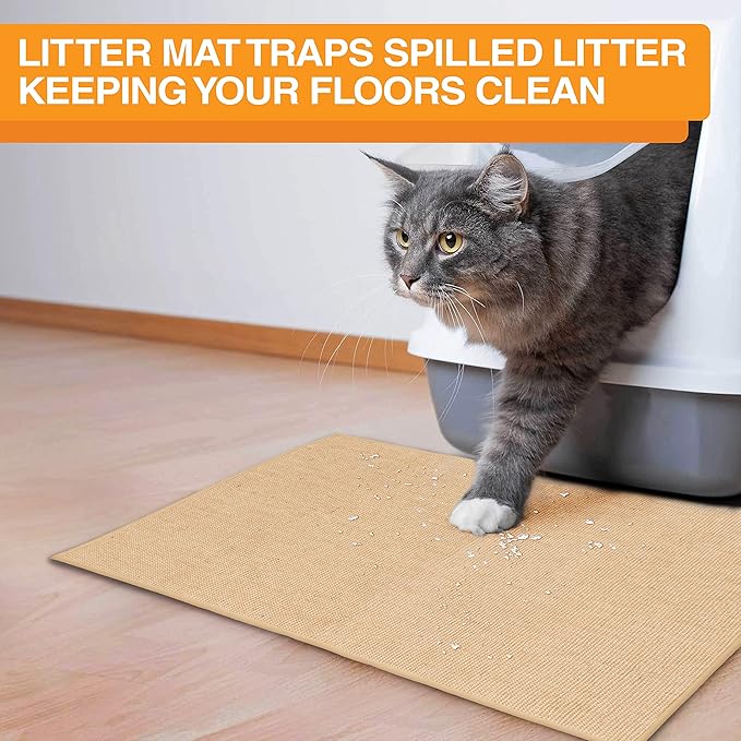 Neater Pets Jute Cat Litter Trapping Mat - Catches Spilled Litter Mess from Kitty Litter Box to Protect Floors, Soft on Cats Paws, Anti-Skid Backing, Easy to Clean, Beige, 24" x 36"