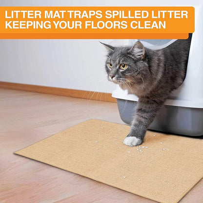 Neater Pets Jute Cat Litter Trapping Mat - Catches Spilled Litter Mess from Kitty Litter Box to Protect Floors, Soft on Cats Paws, Anti-Skid Backing, Easy to Clean, Beige, 24" x 36"