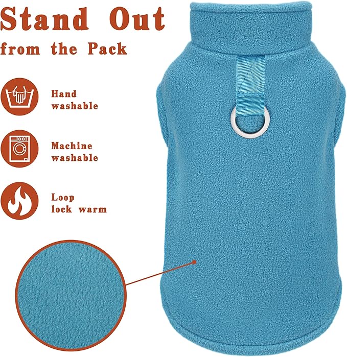 Sleeveless Pullover Fleece Vest for Small Dogs: Cozy Polyester Dog Jacket, Tank Top Sweater with Leash Ring and Armholes, Crisp, Warm, and Easy-to-Wear Design for Everyday Comfort Lake Blue L