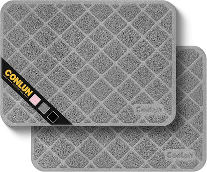 Conlun Cat Litter Mat Litter Trapping Mat, 24" x 17" Premium Durable PVC Grid Mesh with Scatter Control, Non-slip, Less Waste Cat Litter Box Mat, Grey 2 Pack