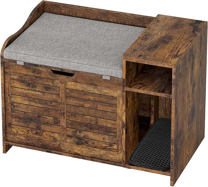 IDEALHOUSE Cat Litter Box Enclosures with Top Opening with Cushion, Cat Litter Box Furniture Hidden, Cat House, Privacy Cat Litter Box Cabinet, Storage Cabinet, Hidden Litter Box Furniture, Brown