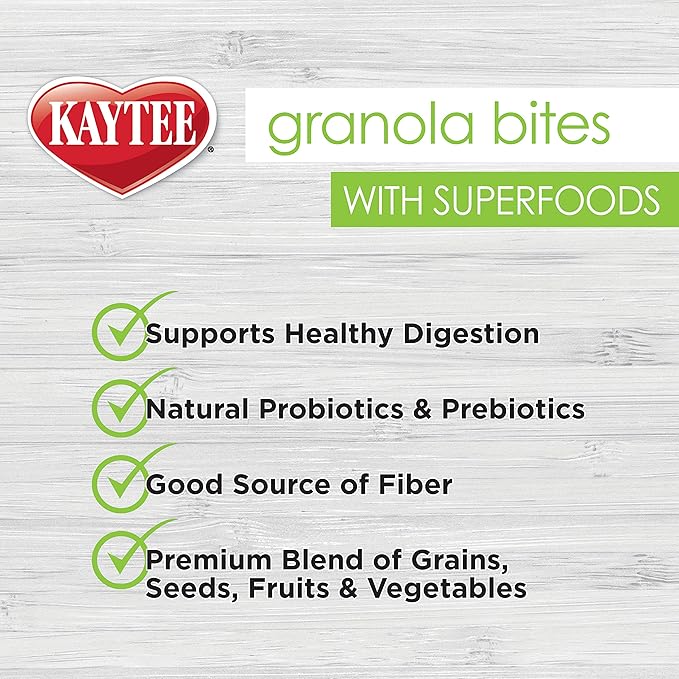 Kaytee Granola Bites with Super Foods Granola Bites and Flax for Pet Birds Conure, Cockatiel, Lovebird, Parakeet, Amazon, African Grey, Ecletus, Pionus, Cockatoos and Macaws, 4.50 Ounce (Pack of 1)