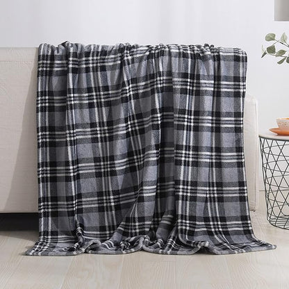 Elegant Comfort Velvet Touch Ultra Plush Christmas Holiday Printed Fleece Throw/Blanket-50 x 60inch, (Gray Plaid)