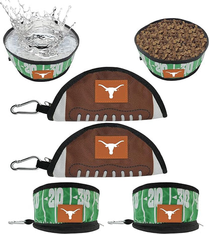 Pets First NCAA Texas Longhorns Collapsible Dog Travel Bowl Set, 2 Pack Food & Water Bowls for Dogs, Best Portable & Lightweight Leak-Proof Dog Bowls for Travel
