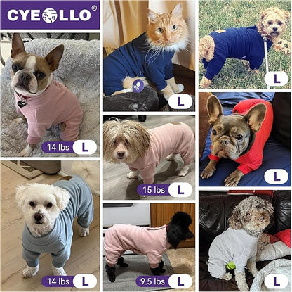 cyeollo Dog Pajamas Large, Stretchable Fleece Pet Onesie Coat for Small Dogs Pjs Warm Doggie Jumpsuit Soft Cold Weather Dog Clothes Outfits, Light Blue L