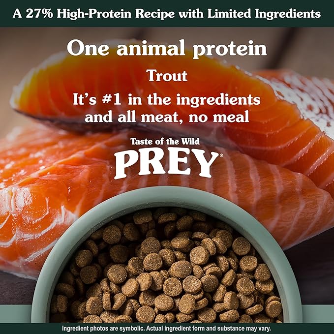 Taste of the Wild Prey Real Meat High Protein Trout Limited Ingredient Dry Dog Food Grain-Free Recipe Made with Real Spring-Fed Trout, and Includes Probiotics for All Life Stages 25 lb