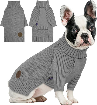 cyeollo Dog Sweater Warm Turtleneck Knitted Sweaters with Long Sleeves Winter Dog Clothes Sweaters for Dogs, Grey L