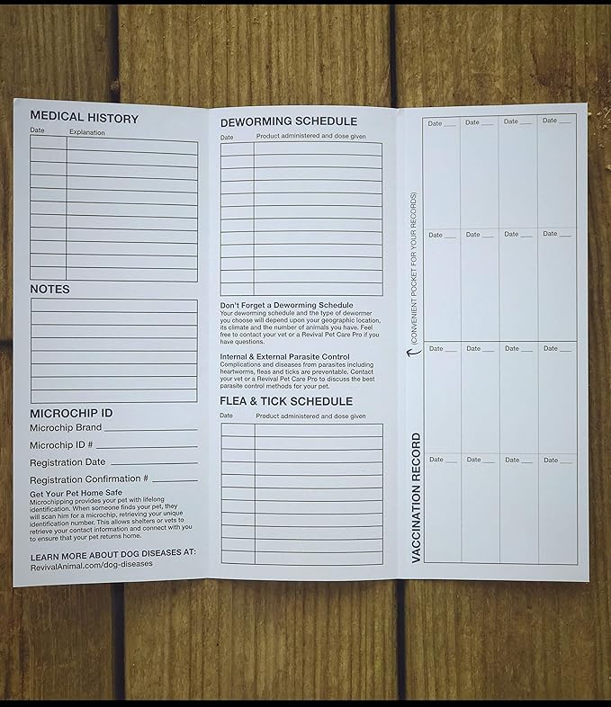 Revival Animal Health, Dog Health Record Booklets, Track Vaccinations, Exams, Deworming & Treatments – Veterinary Record Keeper, Customizable & Compact Format for Pet Owners, Shelters & Vets, 25 Pack
