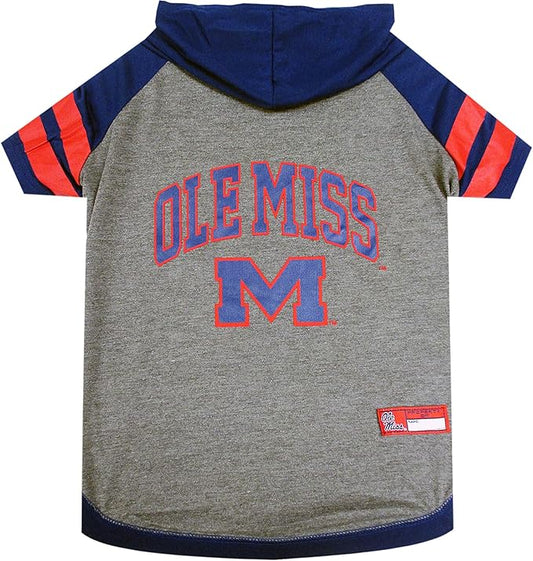 NCAA Mississippi OLE Miss Rebels Hoodie for Dogs & Cats, Medium Collegiate Licensed Dog Hoody Tee Shirt. Sports Hoody T-Shirt for Pets. College Sporty Dog Hoodie Shirt.