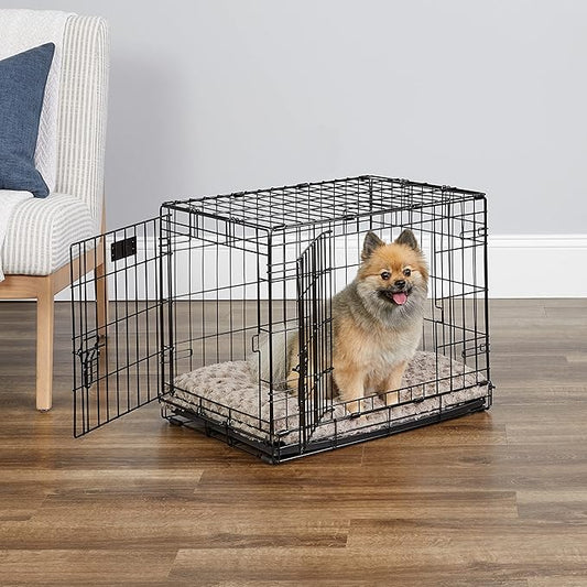 MidWest Homes for Pets 24-Inch iCrate for Small Breeds, 12-20 lbs, Double Door Folding Dog Crate with Divider Panel, Leak-Proof Tray & Secure Latches, Portable, Durable & Easy to Assemble