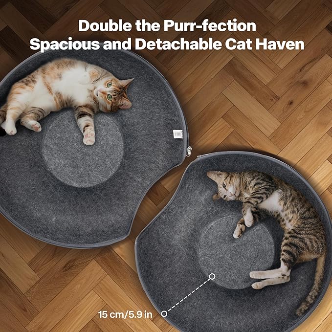 Pawise Peekaboo Cat Cave Donut Tunnel Bed, Cat Tunnel Bed,Convertible Felt Cats Cave for Indoor Catty, Comes with Random Catty Teaser Wand & Cat Collar(Large)