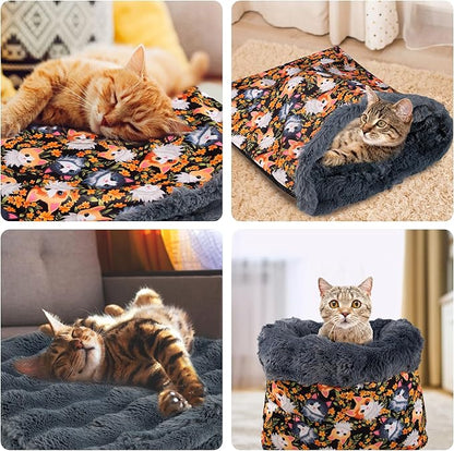 Cat Bed Cave Sleeping Bag, Cozy Soft Cat Bed, Pet Mat Self Warming Pad Sack for Cats