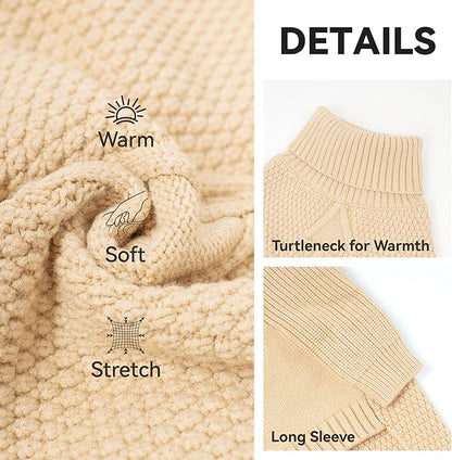 cyeollo Dog Sweater Knitwear with Long Sleeves Turtleneck Pullover Sweaters Fall Winter Dog Clothes Sweaters for Large Dogs, Beige XXXL