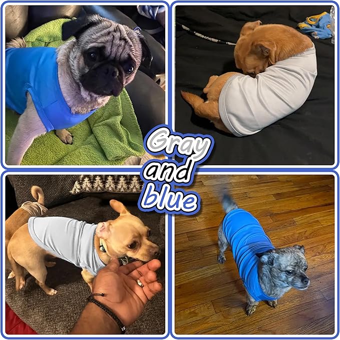 2 Pack Solid Color Dog Shirts – Lightweight, Breathable Pet T-Shirts, Durable Stretchy Clothes for Small to Large Dogs, Ideal for Everyday Wear & Holidays.Grey Blue Small