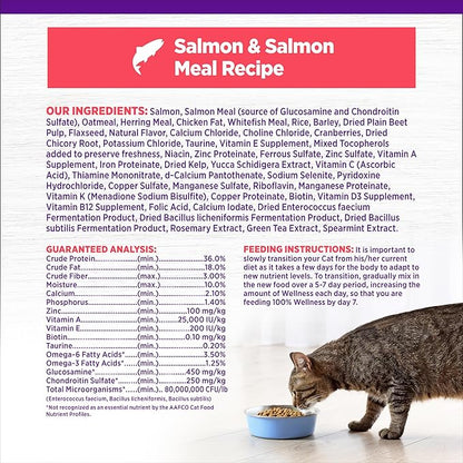 Wellness Complete Health Adult Dry Cat Food, Natural, Wholesome Grains Kibble, Salmon Recipe, 5 lb Bag