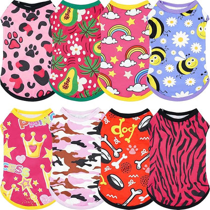 8PCS/Pack Dog Shirts Female for Extra Small Puppies Doggies Girl Sleeveless Tank Top Tee Clothes Vest Soft Light Weight Stretchable T-Shirts Outfits Pink Purple XS