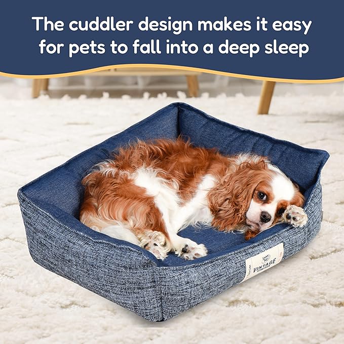 FluffyDream Small Dog Bed, Super Soft Pet Bed Furniture, Suitable for Dogs Up to 30lbs, 24'' x 20'', Dark Blue