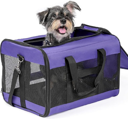 Conlun Dog Carrier Soft Sided, Large Cat Carrier with Inner Safety Leash, Pet Transport Carrier for Large Cats and Medium Dogs up to 20 Lbs, Collapsible Travel Puppy Carrier Bag -Purple L