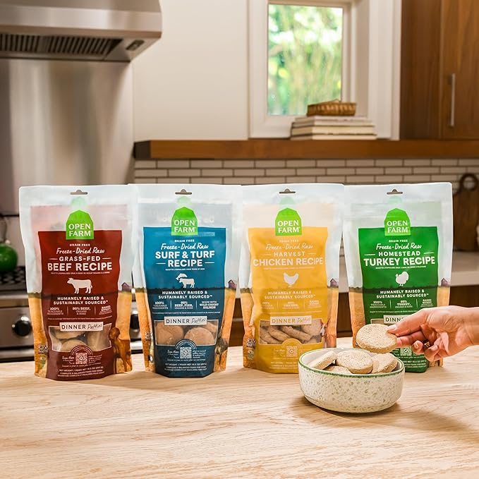 Open Farm, Freeze Dried Raw Dog Food, Patties with 95% Meat, Organs & Bone, Complete Meal or Freeze Dried Dog Food Mixer, Grass-Fed Beef Recipe, 17.5oz Bag