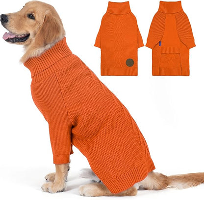 cyeollo Dog Sweater Pullover Turtleneck for Large Dogs, Classic Knitwear Fall Winter Cold Weather Dog Clothes Warm Pet Apparel Small Medium Large Dogs Sweaters, Orange 2XL