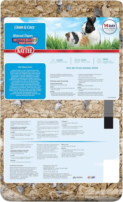 Kaytee Clean & Cozy Natural Paper with Extreme Odor Control Bedding, Made with 100% Recycled Paper