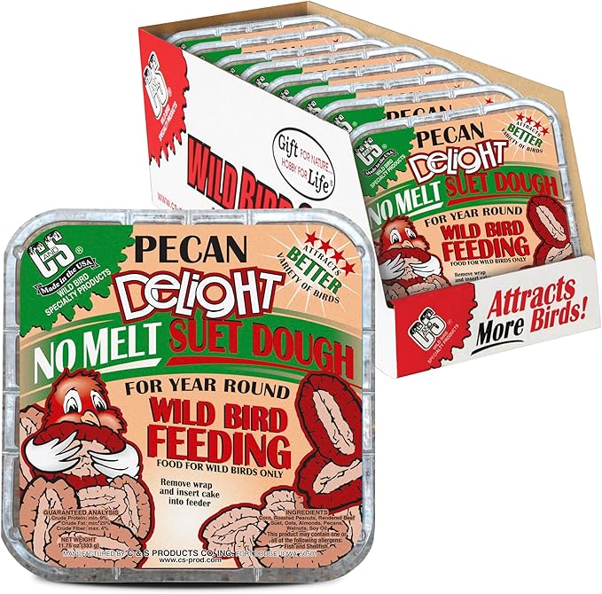 C&S Pecan Delight No Melt Suet Dough, Suet Cakes for Wild Birds Including Nuthatches, Woodpeckers, Chickadees and More, 11.75 Ounces, Pack of 8
